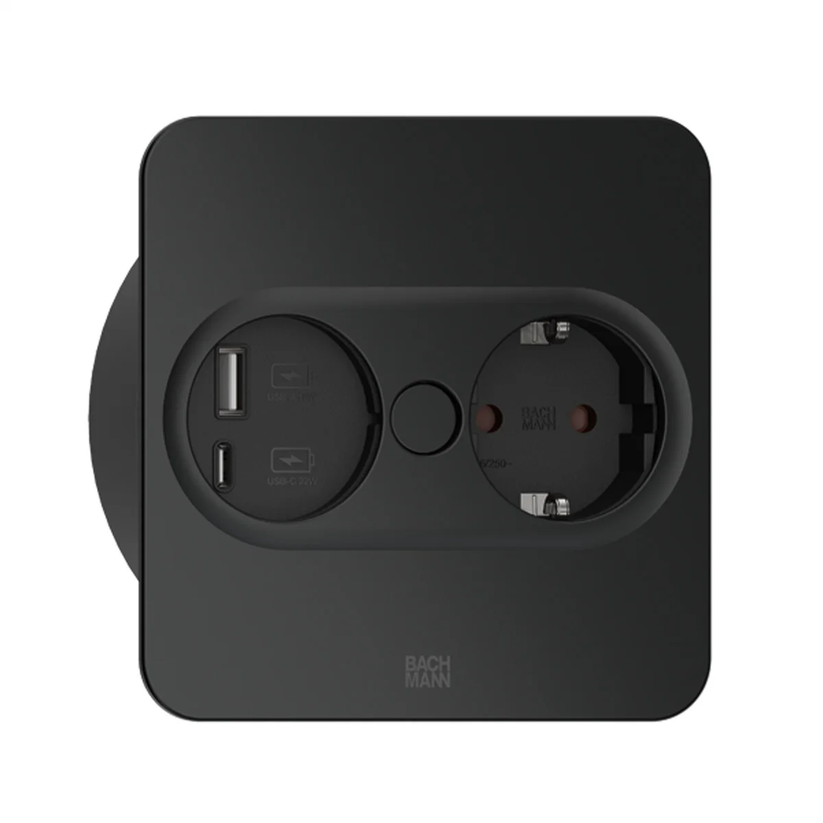 BACHMANN TWIST 2 1xCEE7/3 1xUSB A/C 22W 2,0m AEH RAL9005 30GE eckig