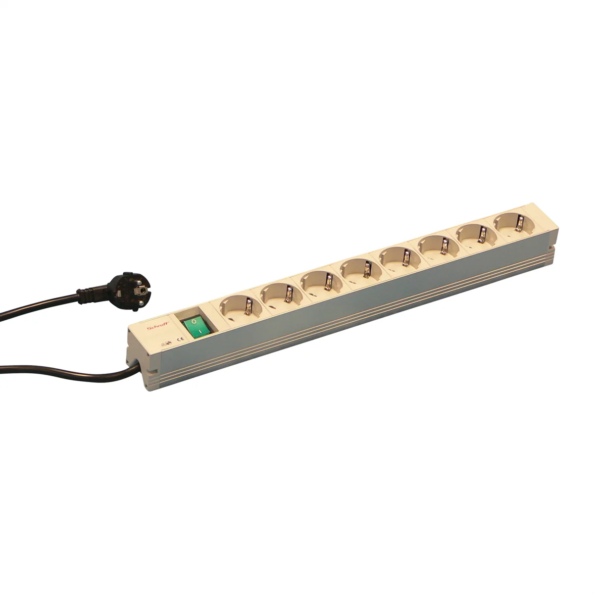 SCHROFF 19"-Leiste mit Wippschalter, 8x Schutzkontakt, Deutschland