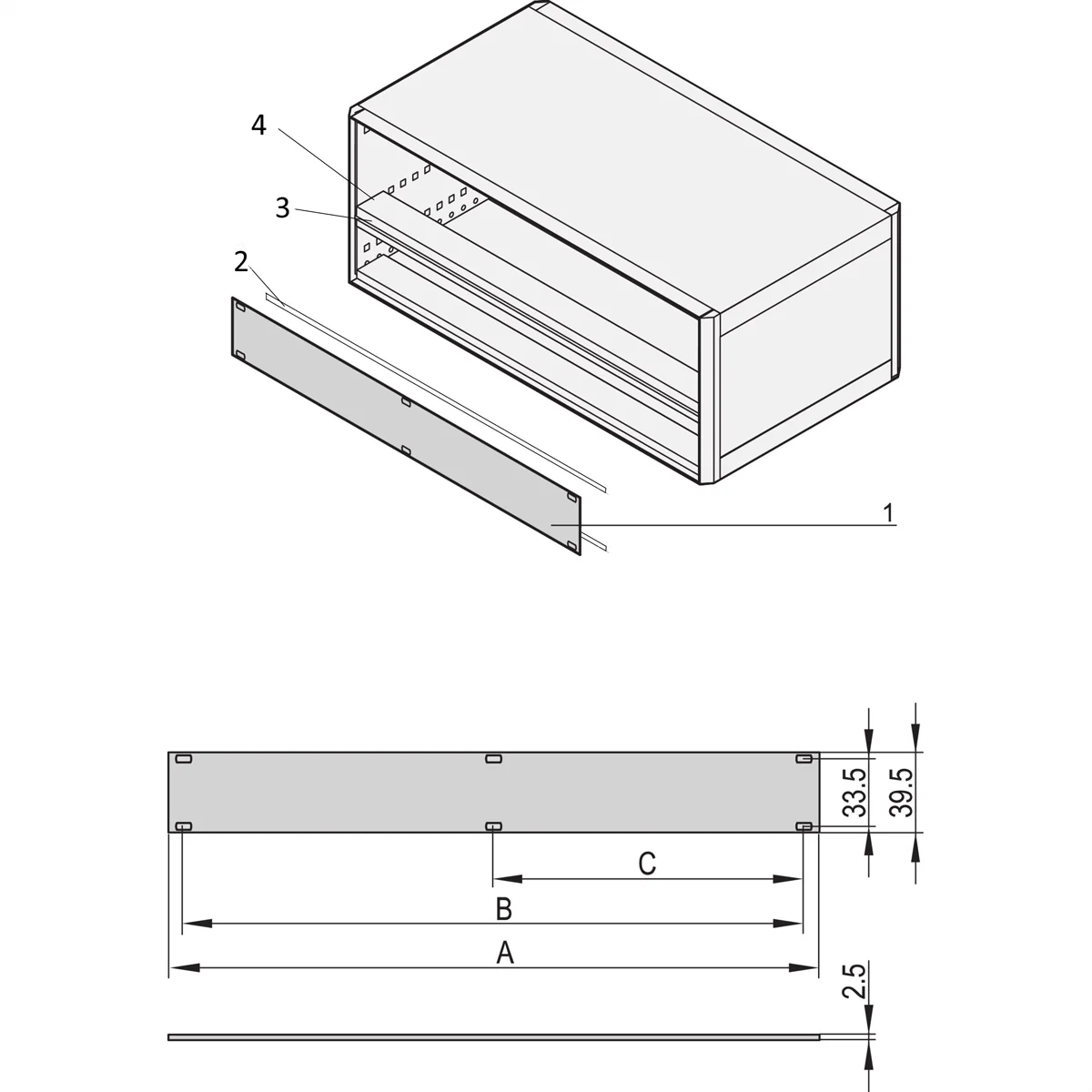 SCHROFF Frontplatten ungeschirmt - TEILFRONTPLATTE 1HE 84TE