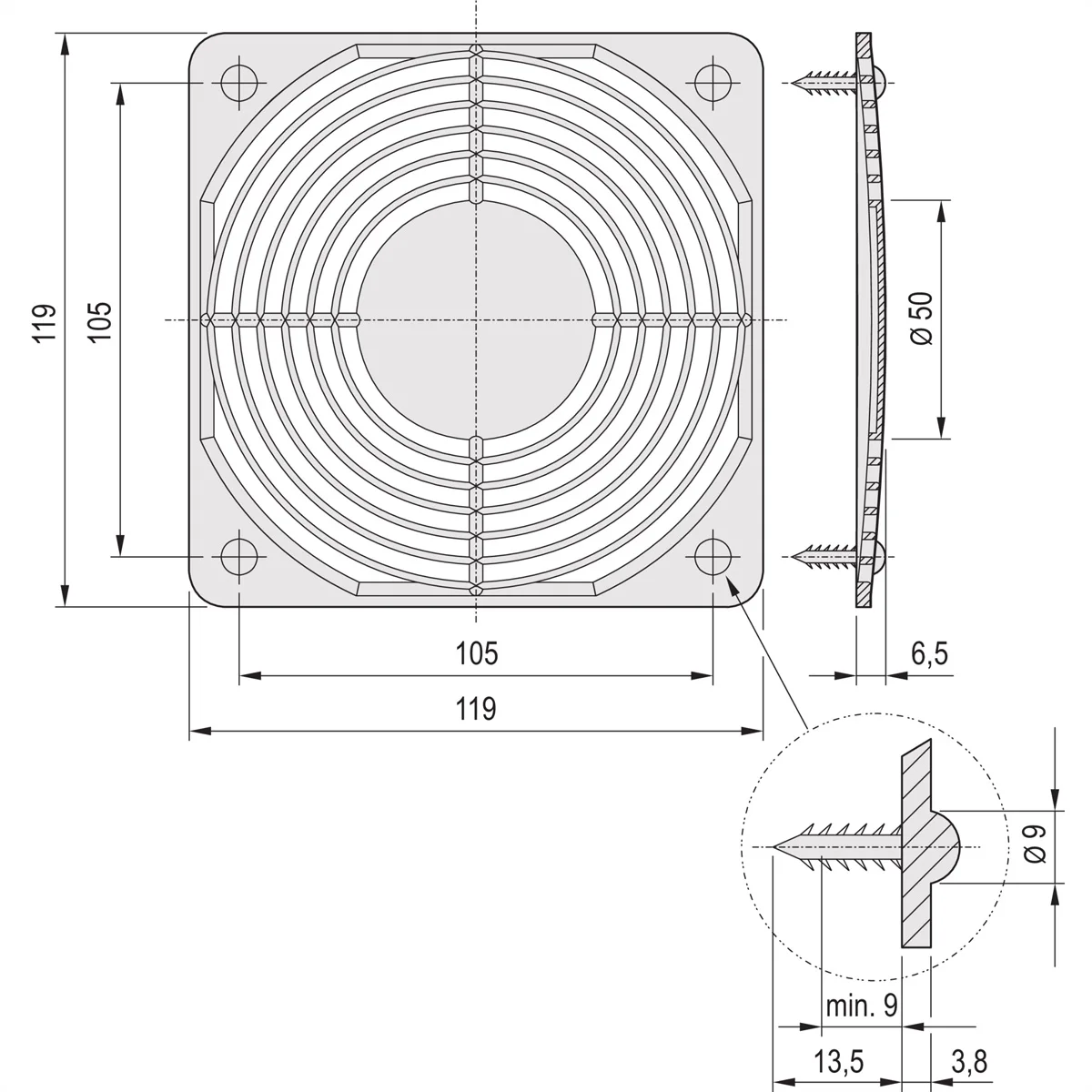 SCHROFF Schutzgitter, Kunststoff, einclipsbar - LUEFTERGITTER EINCLIPSBAR
