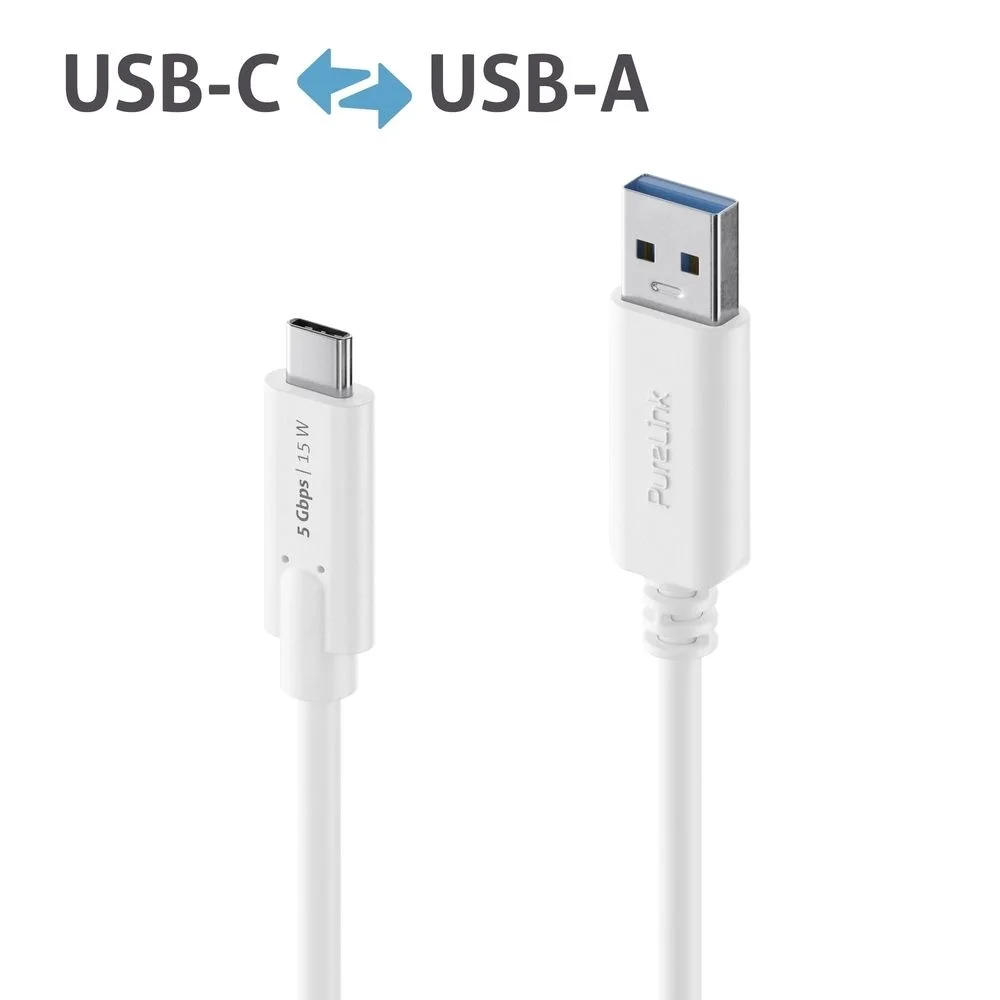 Premium USB v3.2 USB-C / USB-A Kabel - 1.50m, weiß