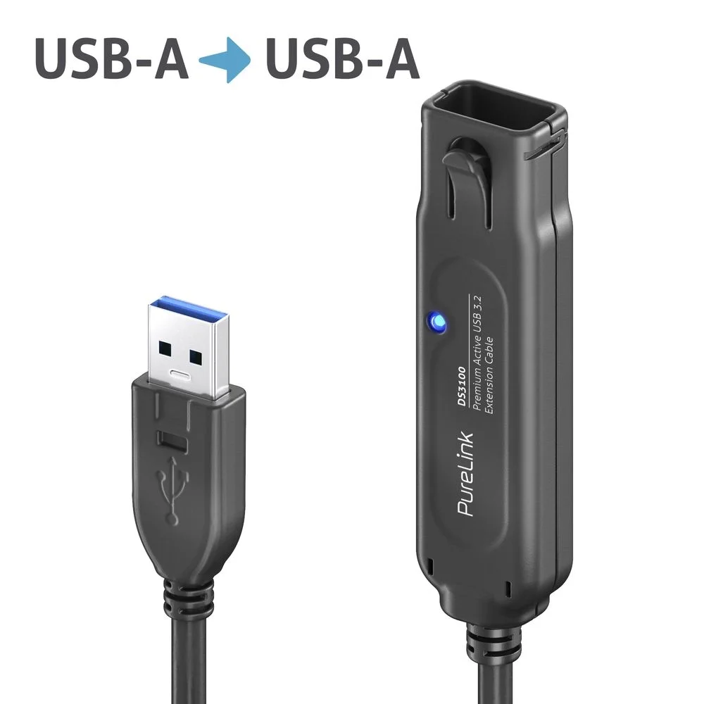 Active Premium USB 3.2 USB-A Verlängerungskabel - 0.15m, schwarz