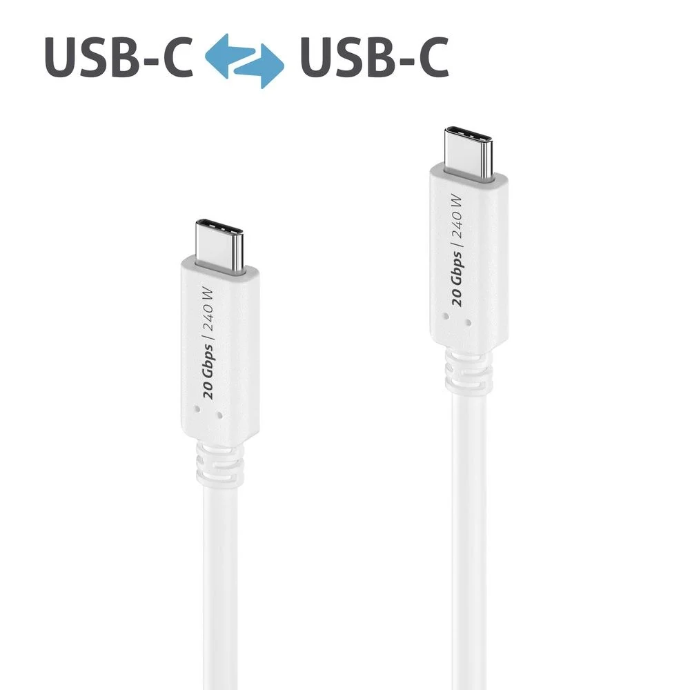 Premium USB4 Gen2x2 USB-C Kabel - 20Gbps, 240W, 4K60 - 1.00m, weiß