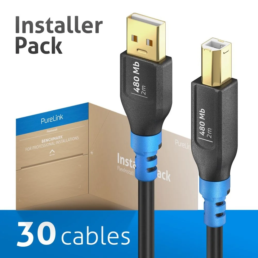 USB 2.0 USB-A auf USB-B Kabel, schwarz, 2.00m, Installer Pack 30pcs
