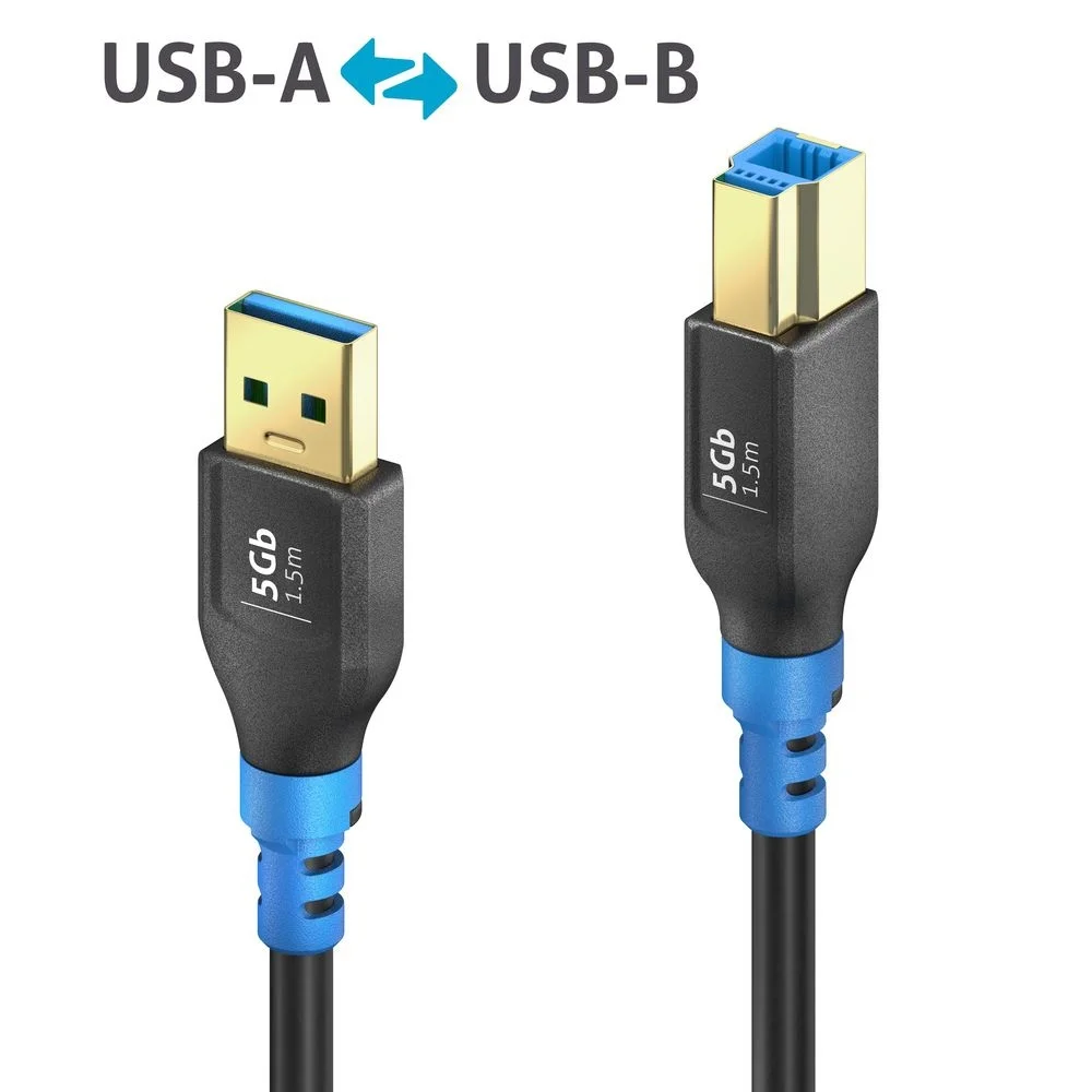 USB 3.2 Gen1 USB-A / USB-B Kabel, schwarz, 1.50m, Single Cable