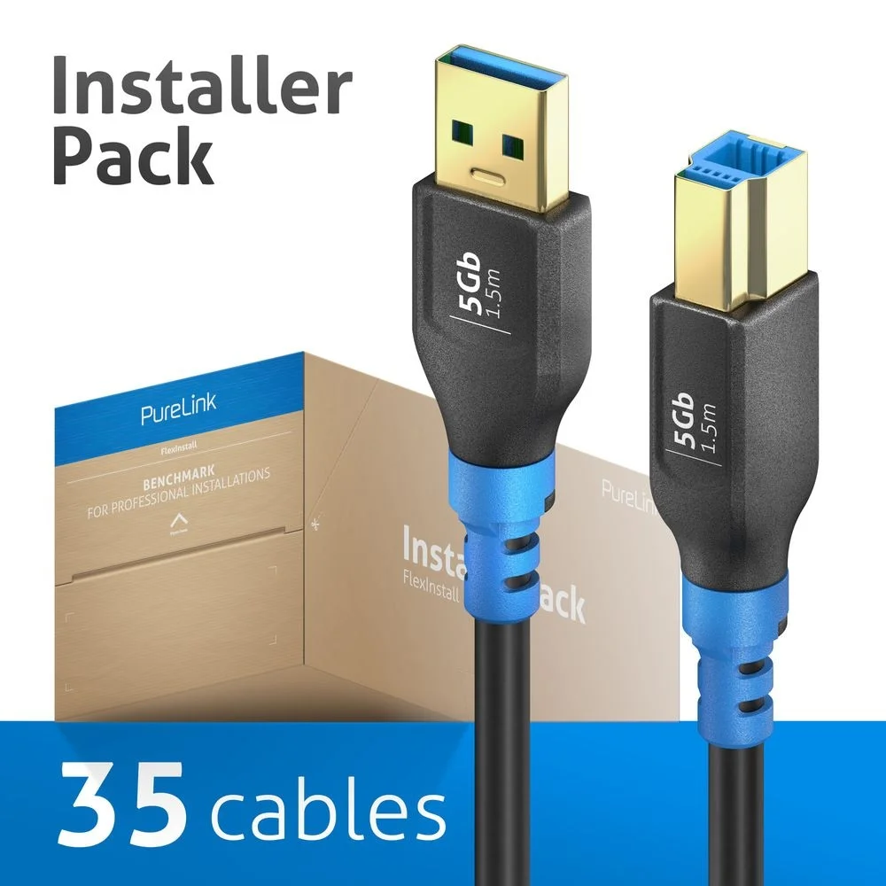 USB 3.2 Gen1 USB-A / USB-B Kabel, schwarz, 1.50m, Installer Pack 35pcs