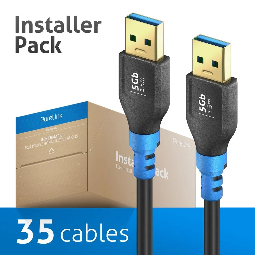 USB 3.2 Gen1 USB-A / USB-A Kabel, schwarz, 1.50m, Installer Pack 35pcs