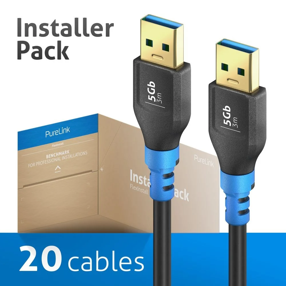 USB 3.2 Gen1 USB-A / USB-A Kabel, schwarz, 3.00m, Installer Pack 20pcs
