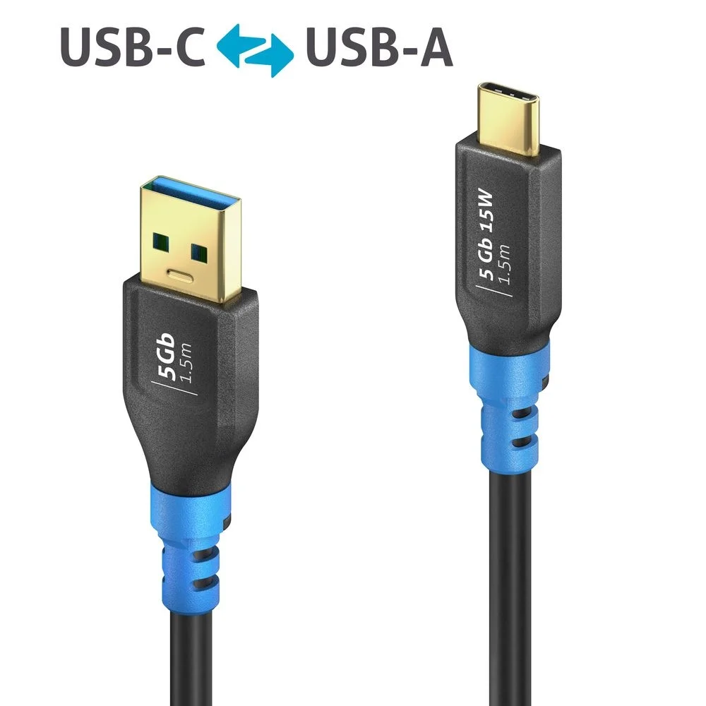USB 3.2 Gen1 USB-C / USB-A Kabel, schwarz, 1.50m, Single Cable