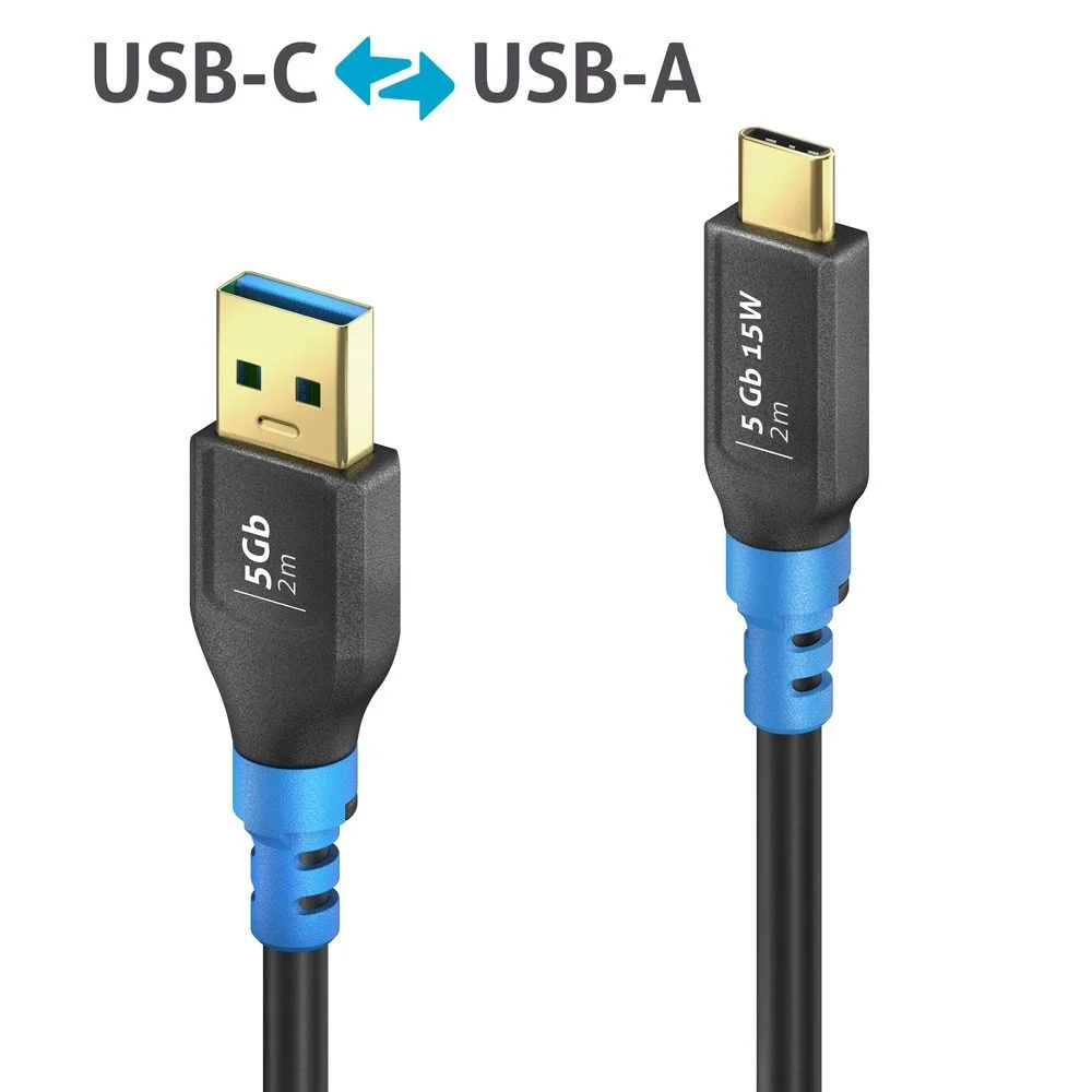 USB 3.2 Gen1 USB-C / USB-A Kabel, schwarz, 2.00m, Single Cable