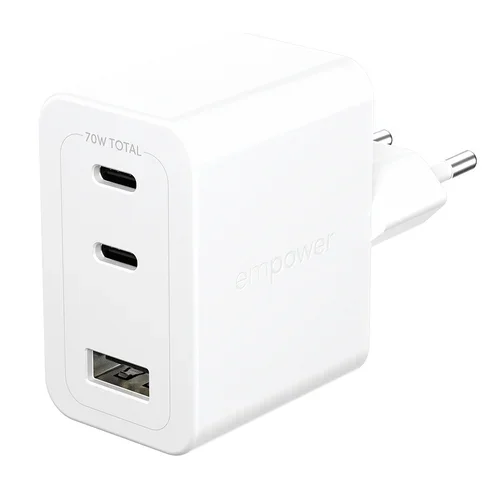 Turbo 70W Multiple Charger Incl 2 X USB-C + USB-A EU Plug Silver