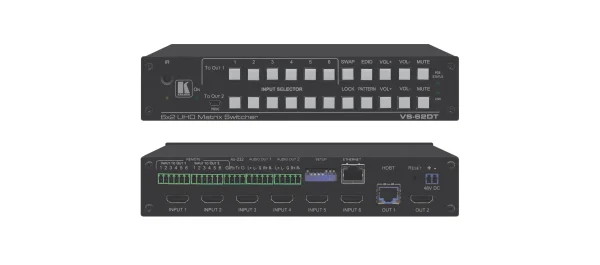 VS-62DT – 6x2 4K 60 4:2:0 HDMI/HDBaseT Matrixschalter mit PoE für vergr. Reichweite