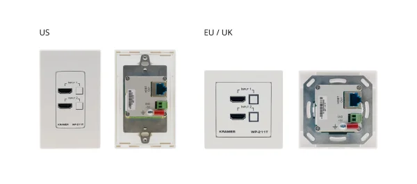 WP-211T – EU & UK–size Wall–Plate Switcher/Transmitter with EU & UK White Frames