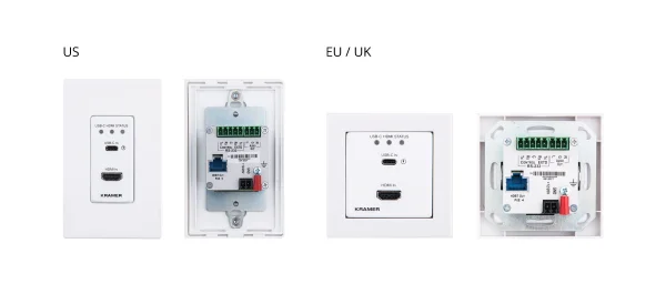 WP–20CT/EU–80/86(W) – Automatik-Umschalter/Transmitter mit je einem weißen 80 und 86 mm Rahmen im EU & UK–Formfaktor
