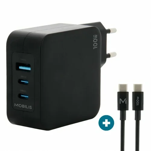 WALL CHARGER - 100 W - 2 USB C + 1 USB A GAN + CABLE - 2M - 100