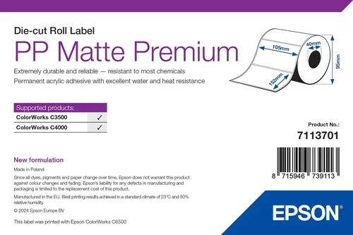 PP MATTE LABEL PREMIUM DIE-CUT ROLL 105MM X 152MM 185 LABELS