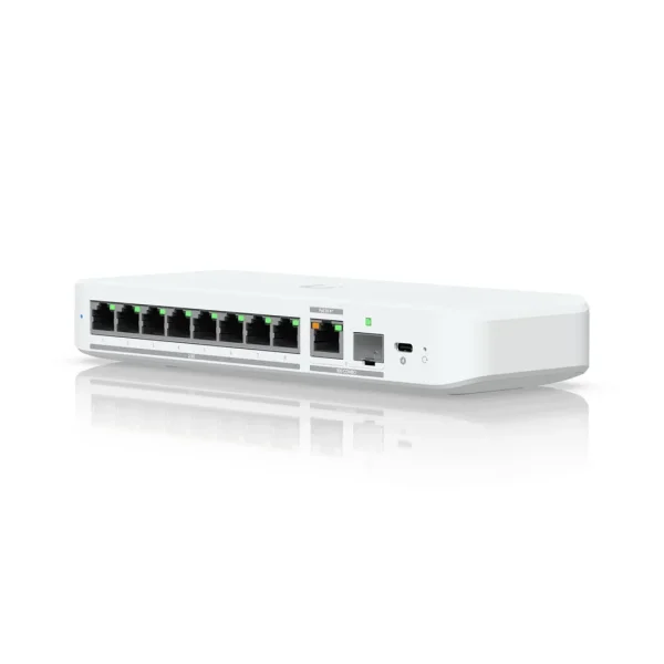 Ubiquiti Switch UniFi 8xRJ45 2.5GBit Compact (incl. NT) Powered by 802.3af/at PoE or USB Type C, Fanless