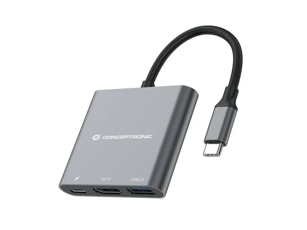 Adapter USB-C =>HDMI, USB 3.0, USB-C PD (St/Bu) 15cm