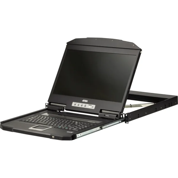 ATEN CL3700NW DE Kurze Tiefe Single Rail 18,5"-LCD Konsole (USB HDMI), DE-Layout
