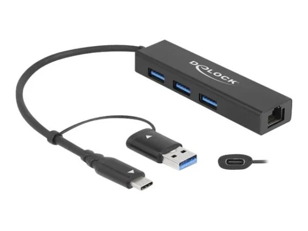 DELOCK 3 Port USB 3.2 Gen 1 Hub + LAN