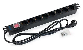 Triton 19" Schrank, zbh. Steckdosenleiste, 8xDosen(CEE7)->Stecker(CEE7), mit Kontrolllampe