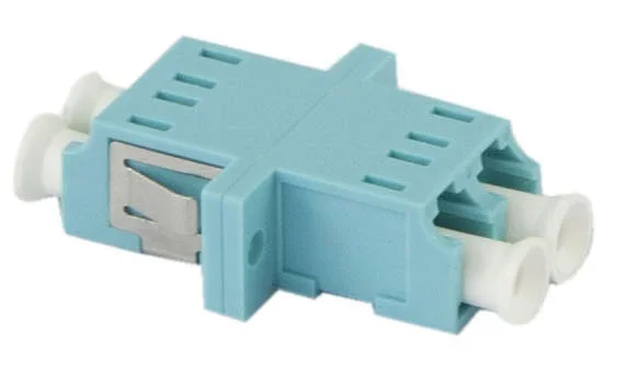 LWL-Kupplung, LC-Buchse/LC-Buchse, 50/125u Multimode OM3, aqua, duplex, PVC, mit Flansch, Synergy 21,