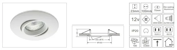 Synergy 21 LED Retrofit GU10 / GX5, 3 Deckeneinbausatz D04-weiß