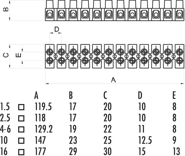 TEM Serie Dosenklemme CONNECTOR DOUBLE ROWPA 1,5-6mm2