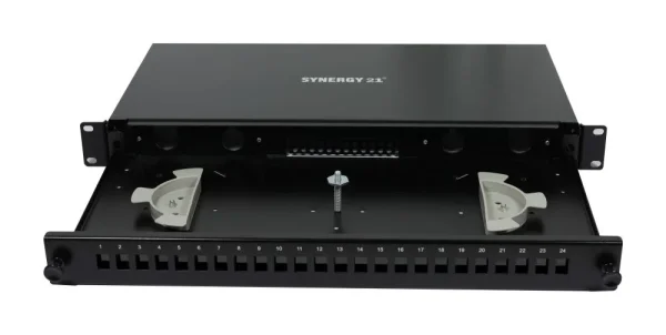 LWL-Patchpanel 6xLC(APC)-Duplex-Buchsen, 19", OS2, 9/125u Singlemode, Schwarz, Synergy 21,