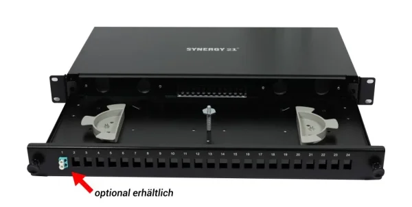 LWL-Patchpanel Spleisbox,19", 12xLC-Duplex-Buchsen, OM4, 50/125u Multimode, incl.Pigtails, Schwarz, Synergy 21,