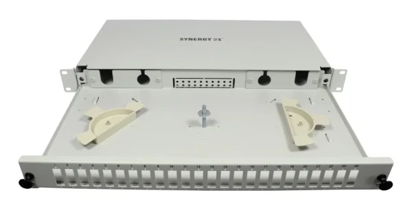 LWL-Patchpanel 12xSC-Duplex-Buchsen, 19", OS2, 9/125u Singlemode, Lichtgrau, Synergy 21,