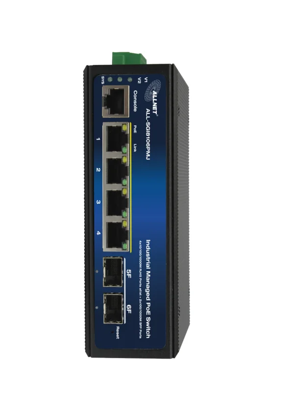 ALLNET Switch industrial full managed Layer2+ 6 Port GbE • PoE Budget 360W • 4x PoE bt • 2x SFP • Lüfterlos • DIN • ALL-SGI8106PMJ-BT