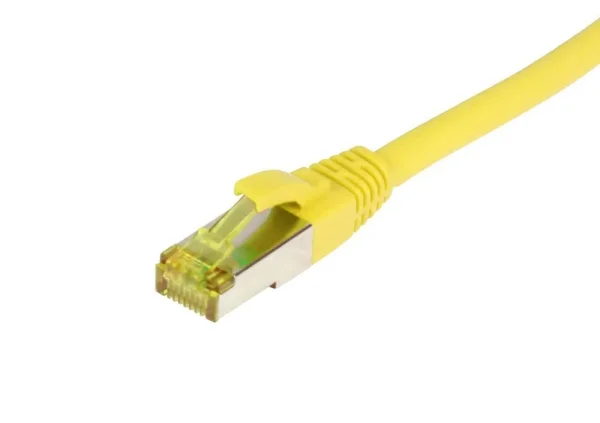 Patchkabel RJ45, CAT6A 500Mhz, 15m, gelb, S-STP(S/FTP), TPE/LSZH(Ultraflex), AWG26, mit CAT7 Rohkabel, Synergy 21
