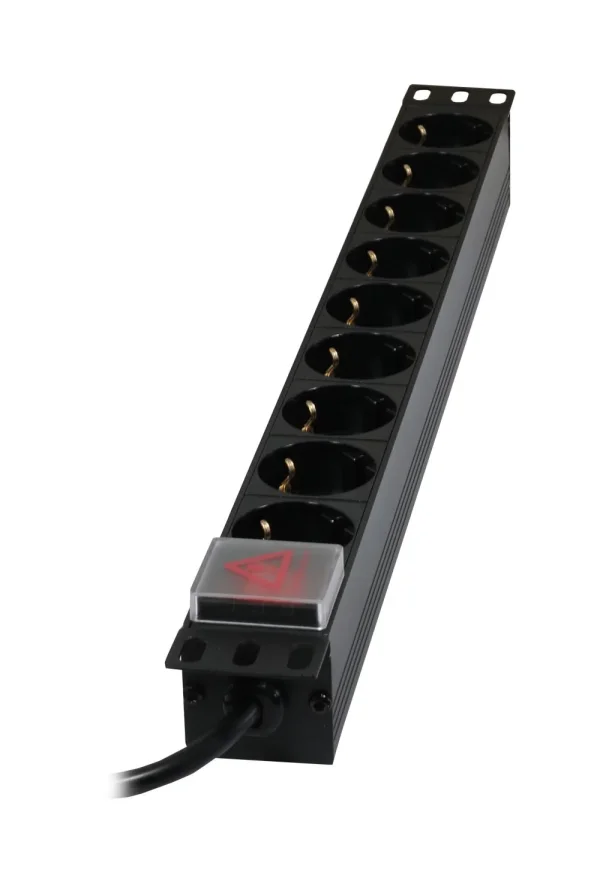 ALLNET 19" zbh. Steckdosenleiste, 9xDosen(CEE7)->Stecker(CEE7), Schalter, Schwarz, Synergy 21