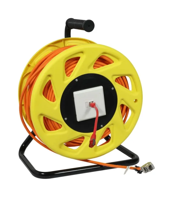 Kabeltrommel, CAT6A, 90m, CAT7A Rohkabel S-STP(S/FTP), mit 2x Buchsen RJ45(CAT6A), LSZH, Synergy 21