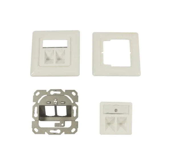 Dosen TP, UP,2-fach, CAT6A, Keystone Slim-line/Komponent getestet, Reinweiss, Synergy 21, Dosen TP, UP,2-fach, CAT6A, Keystone Slim-line mit Kabelklemme, Reinweiss, Synergy 21,