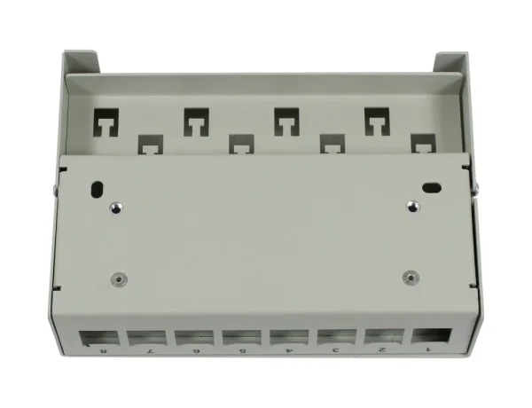 Patch Panel 8xTP, CAT6A, incl.Keystone, Short mit Kabelklemme, Aufputz Metall, Lichtgrau, Synergy 21,