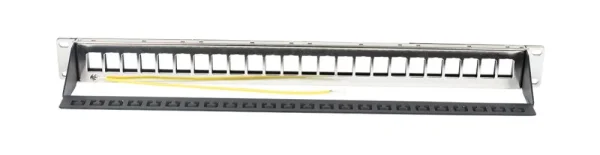 Patch Panel 24xTP, CAT6A, incl.Keystone Slim-line mit Kabelklemme, 19", 1HE(t 94mm), Schwarz, Synergy 21,
