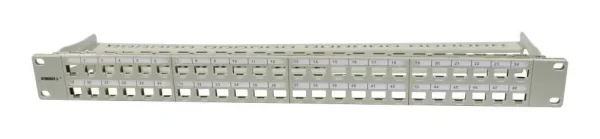 Patch Panel 48xTP, CAT6A, incl.Keystone Short mit Kabelklemme, 19", 1HE(t95mm), Lichtgrau, Synergy 21,