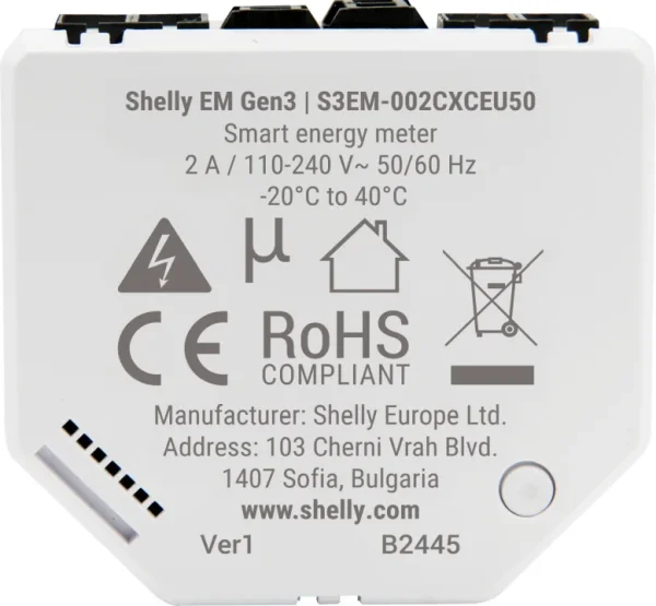 Shelly · Unterputz · " EM Gen3" · inkl. 1x 50A Klemme · Stromzähler · Messfunktion · WLAN