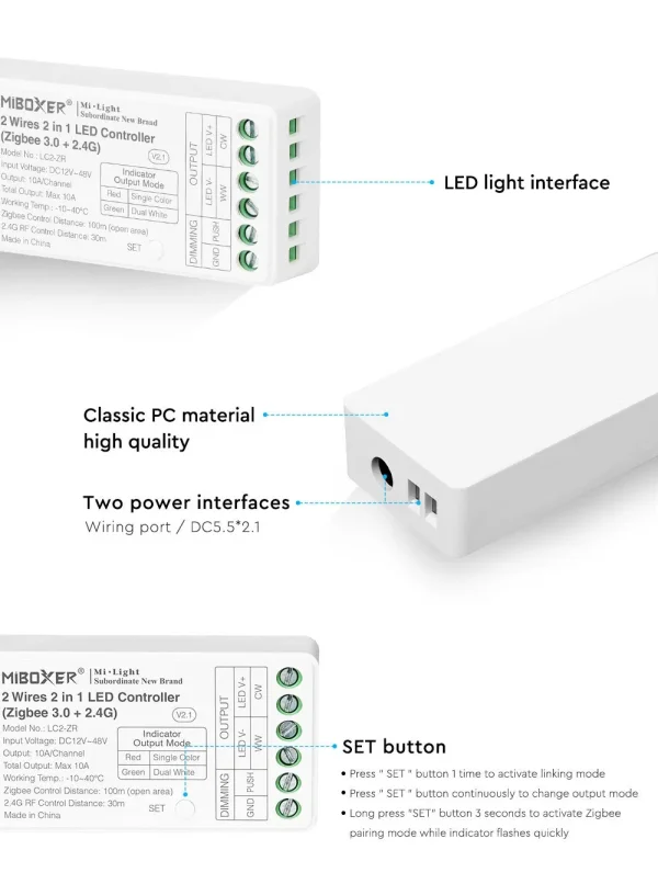 Synergy 21 LED Controller CCT(dual white) (2 wires) Zigbee *Milight/Miboxer*
