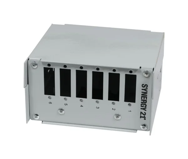 LWL-Patchpanel für Hutschiene(DIN), 6xSC-Duplex/LC-Quad-Buchsen, ohne Kupplungen, Lichtgrau, Synergy 21,