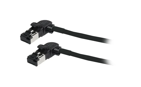 Patchkabel RJ45, CAT6A 500Mhz, 0.15m, schwarz, S/FTP, slimline rund d=4,5mm, TPE/LSZH(Superflex), AWG28, mit CAT7 Rohk., drehbarer Stecker, Synergy21