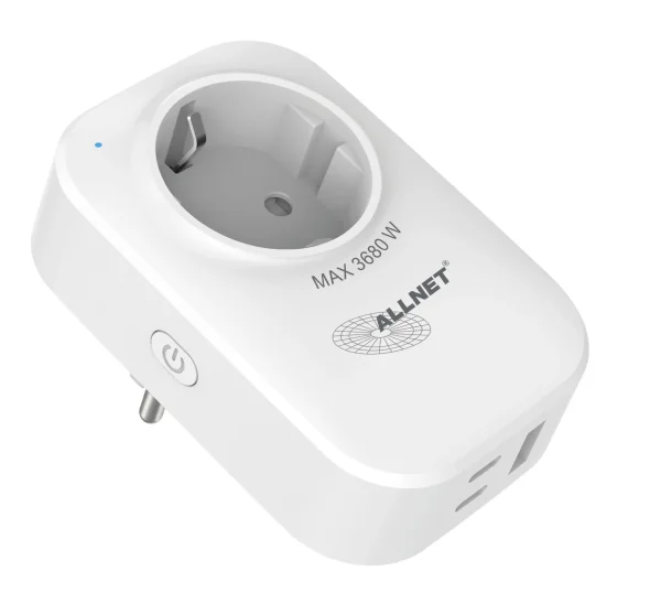ALLNET ESP32 WiFi Schaltsteckdose ALL3079 inkl. Strommessung & USB-Ladegerät, 2in1 WIFI-Smart-Plug & USB Ladegerät