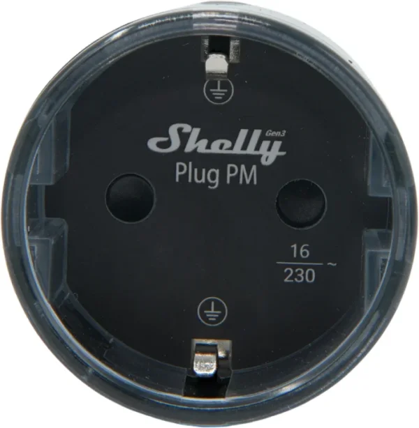 Shelly · Plug & Play " Plug PM Gen3 Black" · Smarter Energiezähler · Messfunktion · WLAN · BT · schwarz