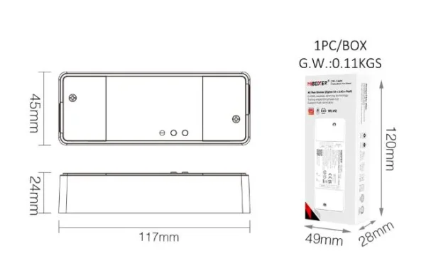 Synergy 21 LED Dimmer Controller AC TRIAC 500W Zigbee 3.0+2,4G+Push *Milight/Miboxer*