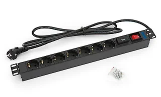 Triton 19" Schrank, zbh. Steckdosenleiste, 7xDosen(CEE7)->Stecker(CEE7), ÜS, Schalter,