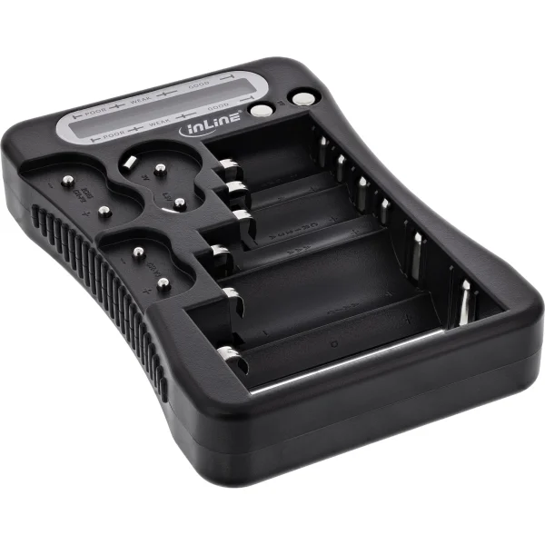 InLine® Batterietester, LCD-Anzeige, universell für AA, AAA, 9V, Knopfzellen