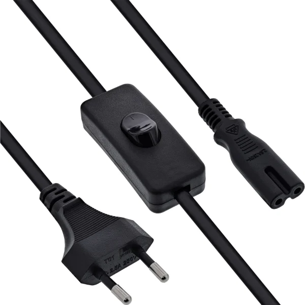InLine® Euro Netzkabel mit Schalter, CEE7/16 zu IEC-C7, schwarz, 10m
