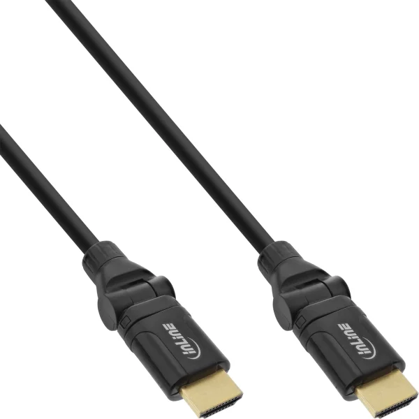 InLine® HDMI-HS Kabel m. Eth., ST/ST, verg. Kon., schwarz, flex. Winkelst., 2m